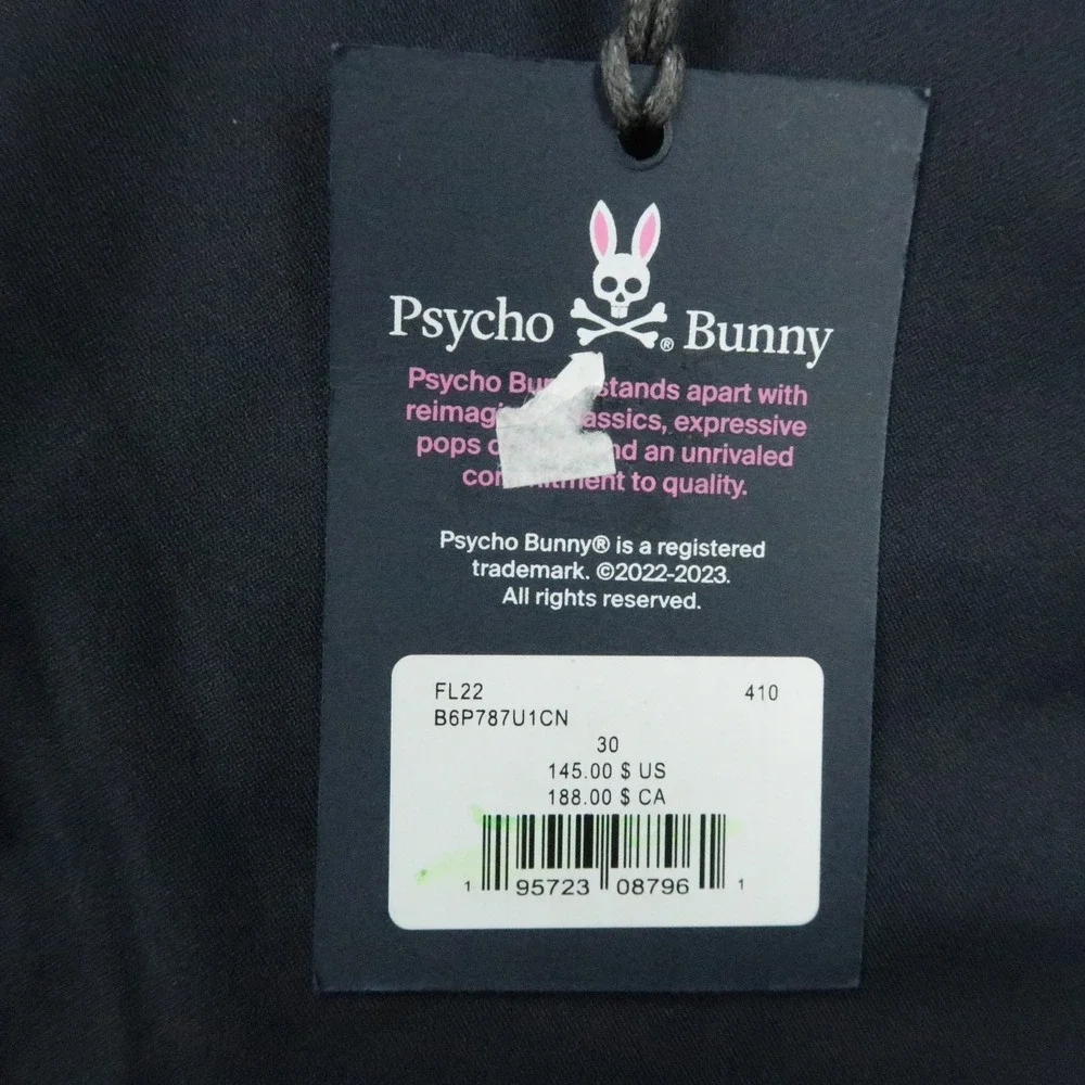Psycho Bunny Pants Mens 30x32 Blue Chino Trouser Golf Stretch Zip Pocket Slim